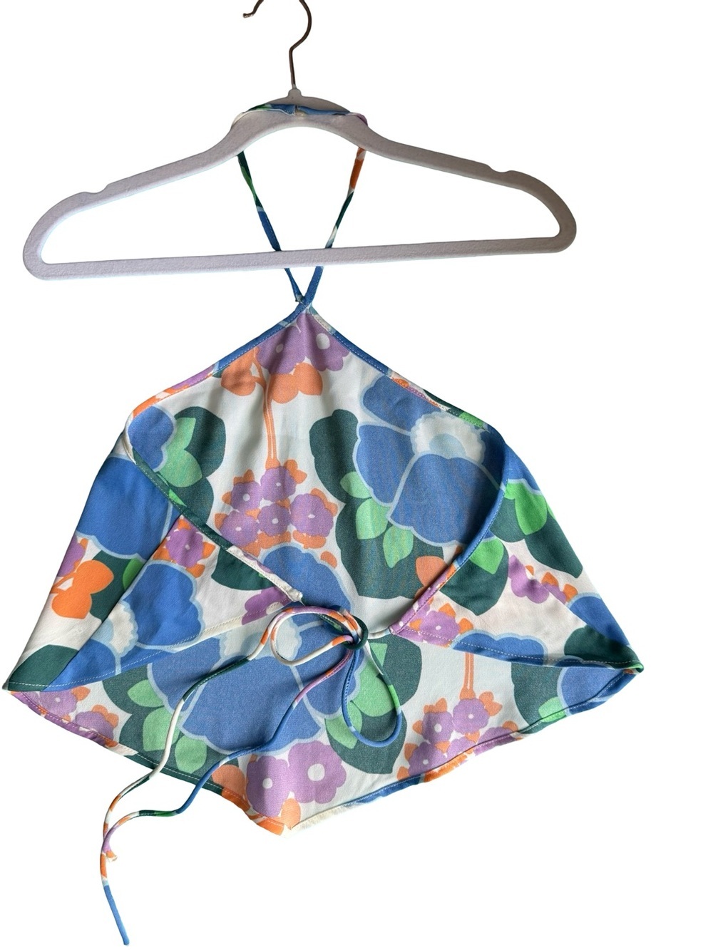 Zara Floral Halter Scarf Top Blue, Green & Orange Size S Y2K Boho Cottagecore - Picture 3 of 9
